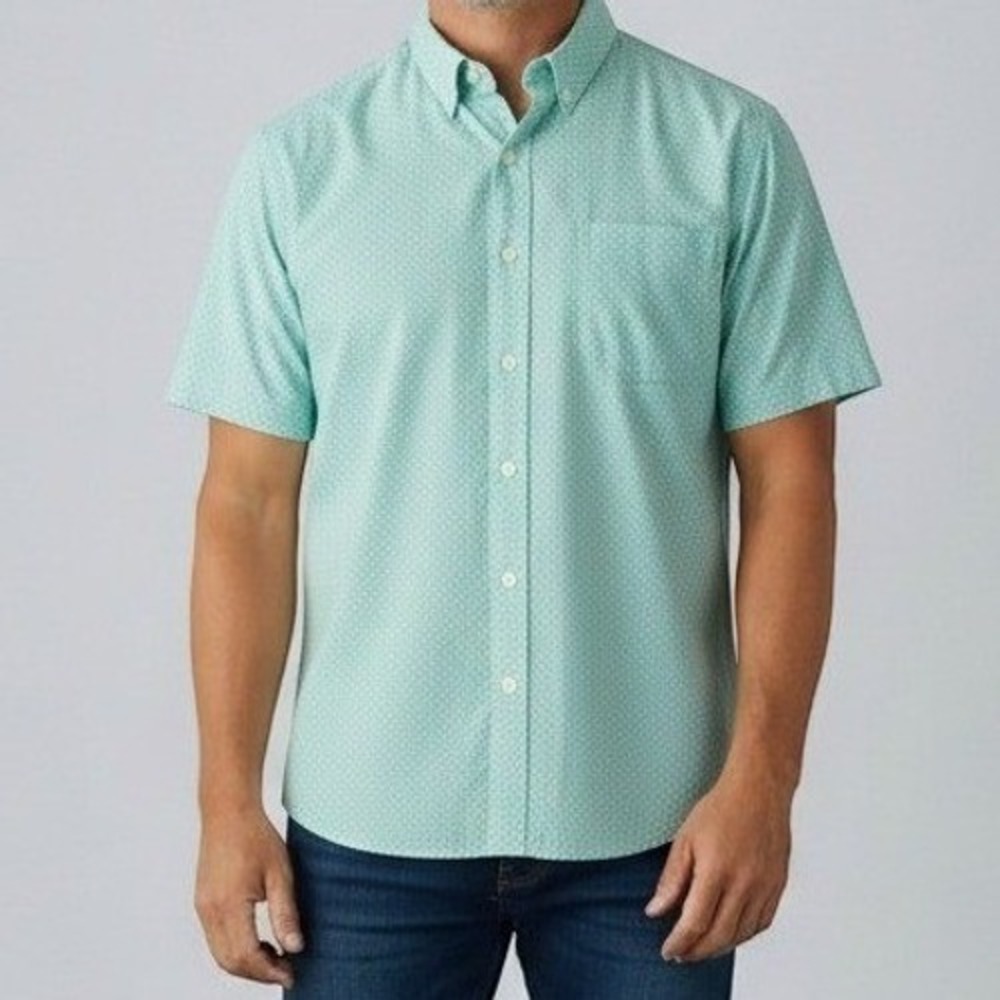 Peter Millar Button Down Shirt Mens M Mint Green Short Sleeve Geometric Print